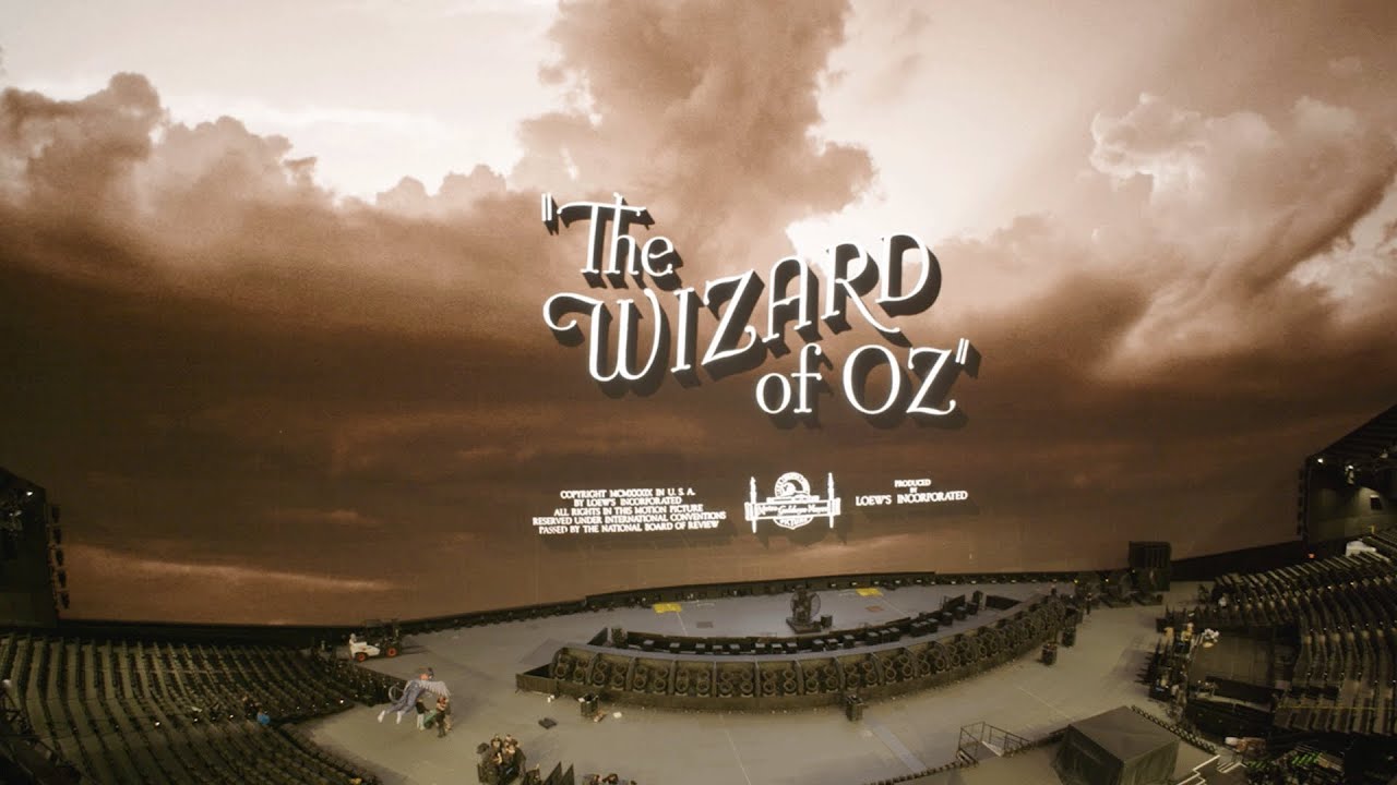 The Wizard of Oz at Sphere — interior view of the dome with title projected